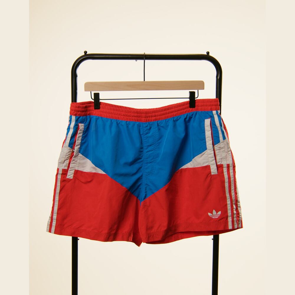Adidas Originals Men’s XL Red Blue White Colorblock Swim Shorts Retro Trefoil
